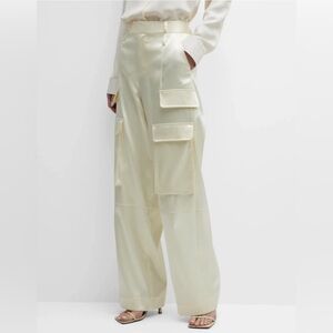 NWT!! Frame Denim Off-White Ivory Relaxed Satin Cargo Pants Sz 4 Small Wide Leg